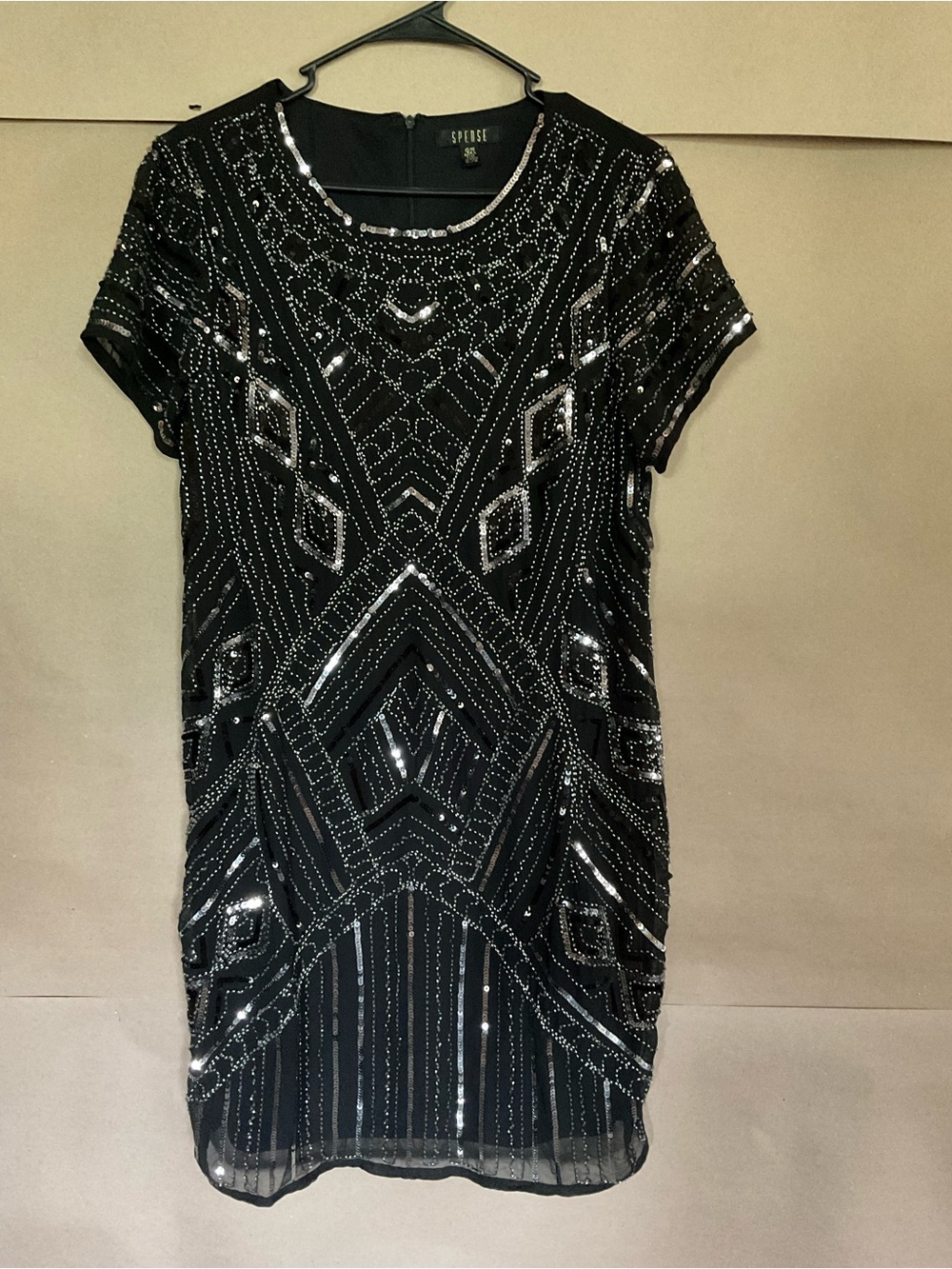 Spense Black Sequin Short-Sleeve Cocktail Dress. Size 10